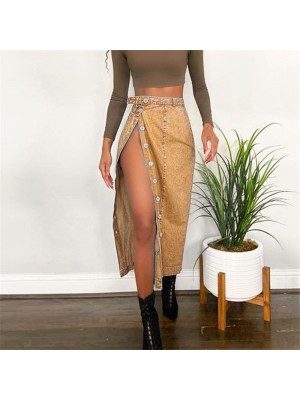 Idle denim skirt with a slit and buttocks wrapped skirt HF3210-04-04