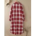 Women Plaid Commute Business Outer wear Bottom Down Front Loose Shirt Dress Cardigans