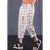 khaki plaid cotton pants plus size drawstring casual pants