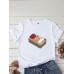 Women Cartoon Sleeping Sushi Print O  Neck Short Sleeve Leisure T  Shirt