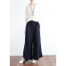 New dark blue ladies loose tie irregular wide leg cotton and linen pants