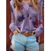 Women Floral Print V  Neck Knitted Casual Long Sleeve Sweaters